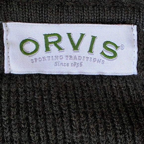 Orvis 100% Wool Zip Up Sweater Mens Dark Green Ribbed Knit Large - Picture 4 of 10